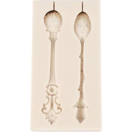 1 Piece 2 Different Cavities 3D Spoon Shaped Cake Moulds Silicone Fondant Moulds