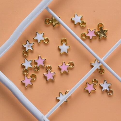 20pcs 8mm Mini Sweet Pink White Star Enamel Charms Pendants For DIY Necklaces Bracelets Jewelry Accessories