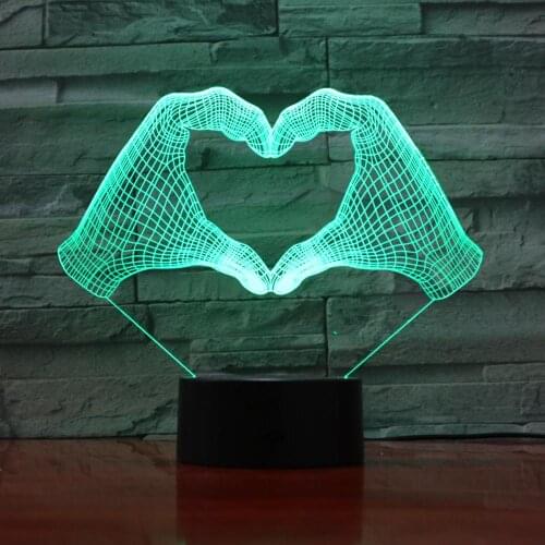 3D Love Heart Hand Gesture Touch LED Night Light with 7 Colors Changing For Home Decoration Table Lamp Christmas Gift 797