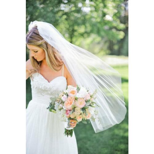 White Fingertip Length One Layer wedding veil Cut Edge Bridal Veil with comb