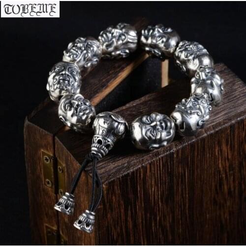 Handcrafted 990 Silver Buddhist Eighteen Arhats Beads Bracelet Tibetan Mala Bracelet Good Luck Man Bracelet