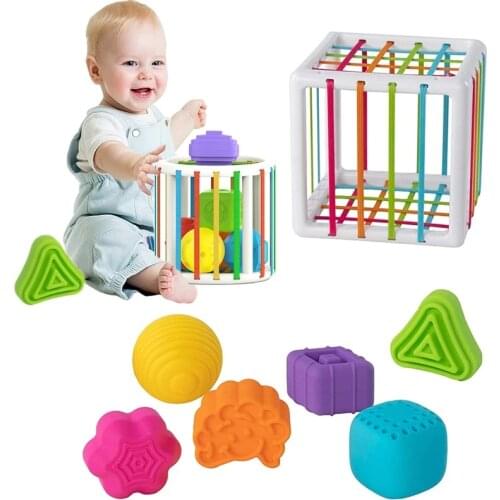 Baby Shape Sorting Toy Motor Skill Training Color Cognition Sensory Bin SoftGrasp Cube Toy For Kids Montessori Educational Toys