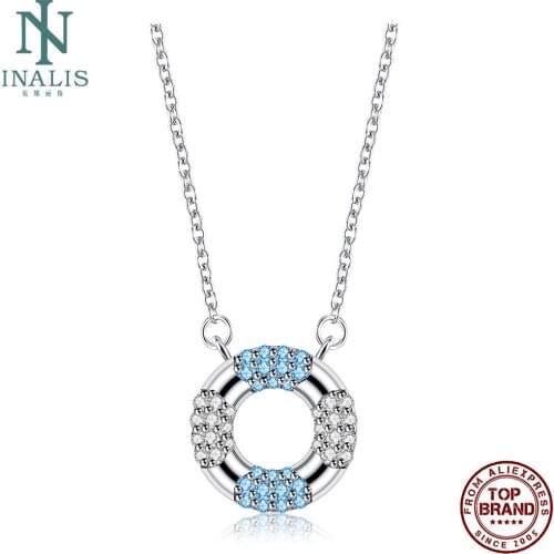 INALIS 925 Sterling Silver Necklace For Women Circle Round Cubic Zirconia Pendant Necklaces Double Colour Stone Wedding Jewelry