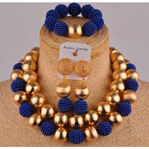 Royal blue costume african jewelry set simulated pearl beads necklace nigerian traditional wedding jewelry sets FZZ74
