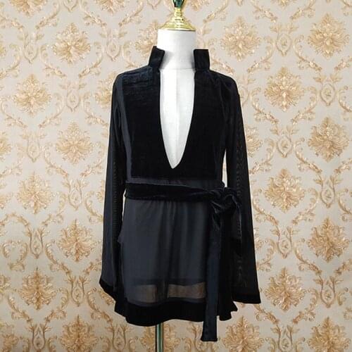 New Latin Dance Costume Kids Boys Long Sleeve V-Neck Tops Stretch Mesh Latin Competition Clothes Ballroom Dance Shirts DNV14978