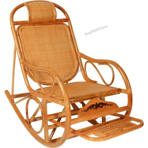Rattan lounge chair rocking chair adult chair siesta chair getaway chair elderly lunch break balcony cool chair real rattan back