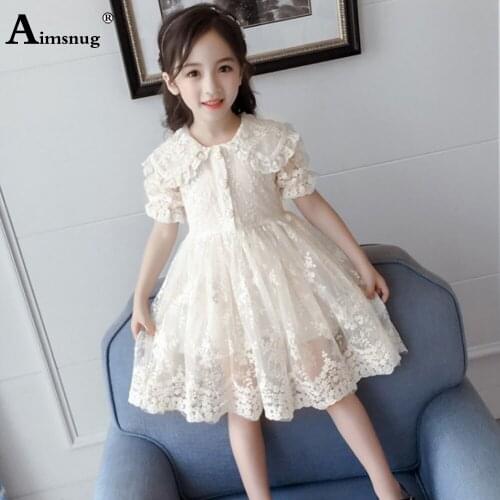 Girls Patchwork Lace Flower Sweet A-line Dresses French Style 2021 Knee-Length Children Princess Dress Kids Birthday Party Dress