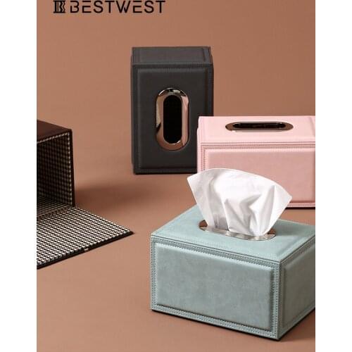 Storage Leather Square Tissue Box Nordic Container Toilet Cute Pink Tissue Box Rolling Porta Tovaglioli Home Storage BY50ZJ