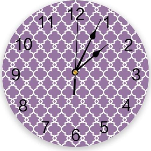 Moroccan Geometry Purple Round Wall Clock Creative Home Decor Living Room Quartz Needle Wall Clocks Hanging Watch
