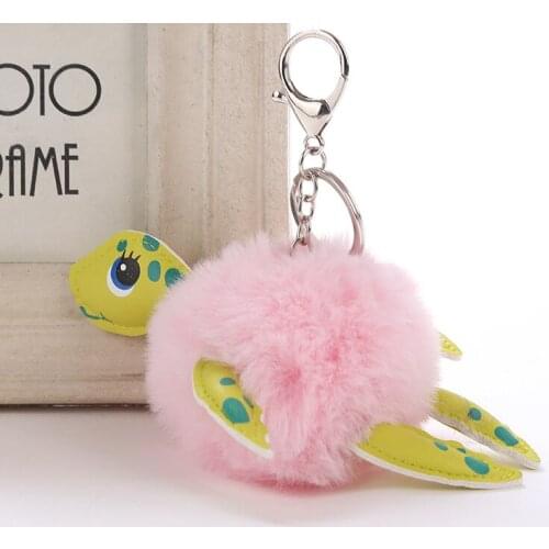 Cartoon Little Turtle Keychain Rabbit Fur Fluffy PomPom Keychain Bag Pendant Ornament Turtle Toy Car Key Accessories S105