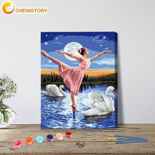 CHENISTORY 60x75cm Frame DIY Pictures By Numbers Ballet Girl Kits Drawing Canvas Handpainted Oil Swan Lake Dancer Figure Home De
