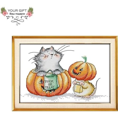 Joy Sunday C947 14CT 11CT Counted and Stamped Home Decor The Cat And Mouse Needlework Needlepoint Embroidery Cross Stitch kits