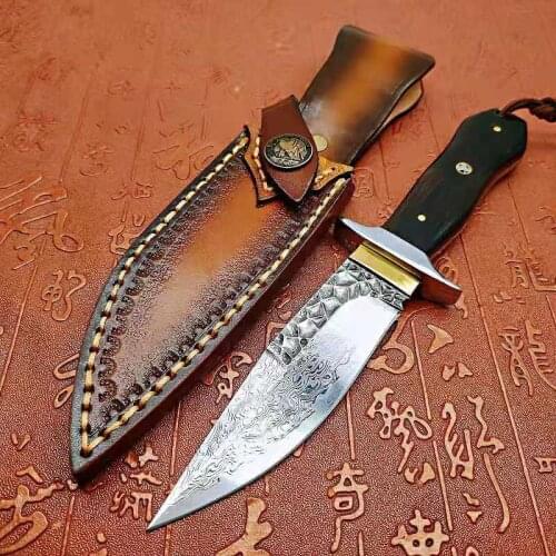 High Quality VG10 Damascus Steel Hunting Knife Fixed Knife Ebony Handle Camping Survival Knife Outdoor EDC Tool