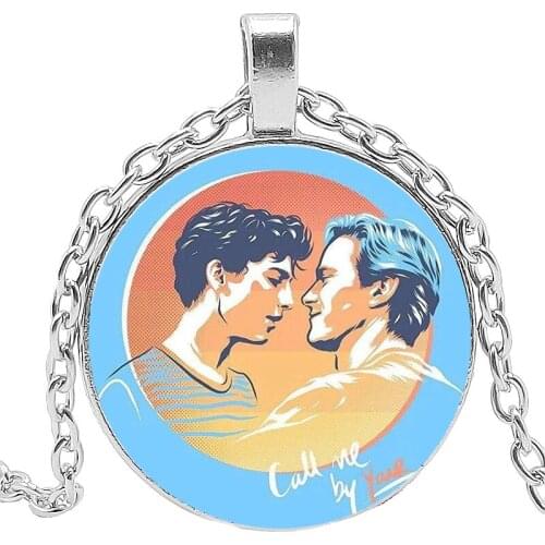 New Call Me By Your Name Necklace Movie Poster Glass Crystal Pendant Long Chain Jewelry for Men Women Friendship Gift