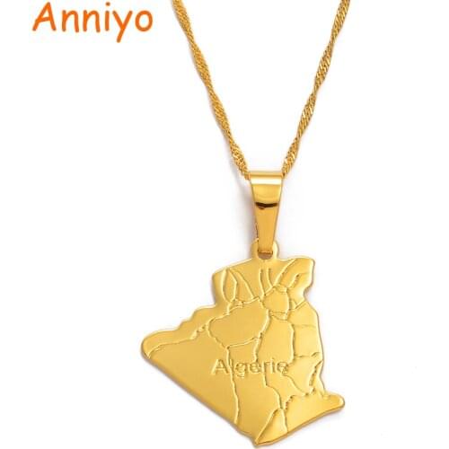 Anniyo Country Algeria Map Necklace Pendant Gold Color Trendy Jewelry Map of Algeria Necklaces #049302