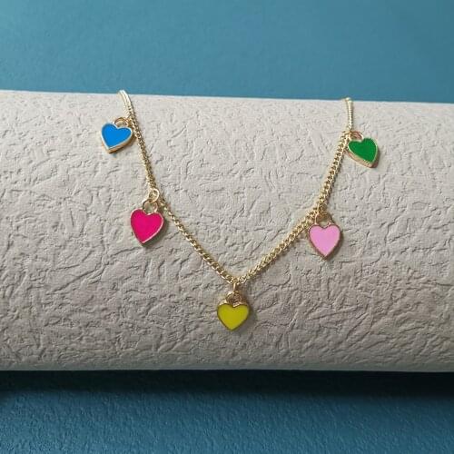 New Trendy Colorful Love Heart Necklace Pendant for Women Aesthetic Gold Long Chain Clavicle Necklace Collar Femme Jewelry