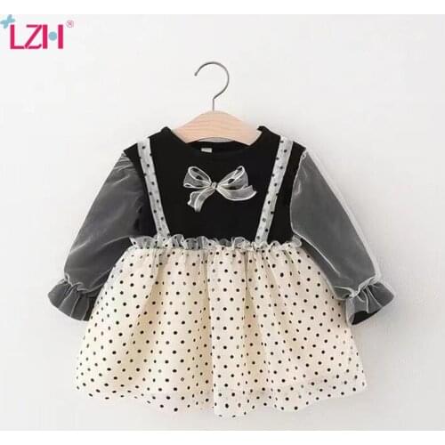 LZH 2021Long Sleeve Polka Dot Mesh Dress For Childrens Clothing Girls Princess Dress Autumn Sweet Toddler Kids Costume 0-3 Year