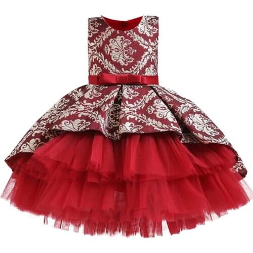 Autumn Winter Dress Girls Princess Dresses Jacquard Dress Tutu Catwalk Show Prom Dress Flower Girl Knot Evening Dress 1-8 Years