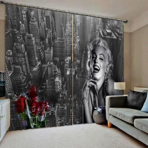 Custom curtains City night scene Curtain Luxury 3D Window Curtain For Living Room Beautiful gray city landscape flowers