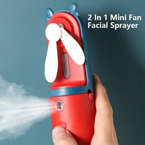 USB Portable 2 In 1 Mini Fan Air Humidifier Nano Facial Sprayer Handheld Cooling Fans Water Spray Mist Face Steamer Summer