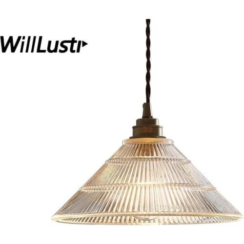 Retro Glass Cone Pendant Lamp Nostalgic Brass Light Hotel Restaurant Loft Bar Dinning Living Bedroom Creative Hanging Lighting