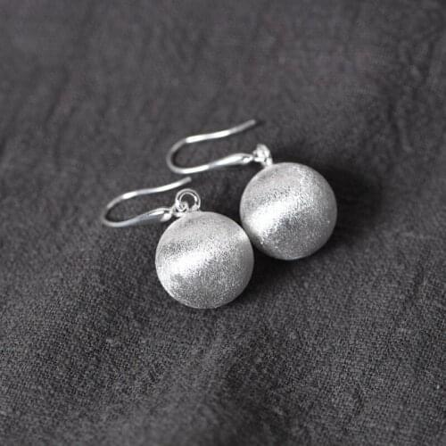 FNJ 925 Silver Earrings Ball Original S925 Sterling Silver Drop Earring for Women Jewelry Wire drawing process