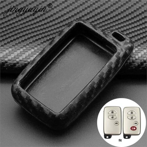 Jingyuqin Silicone Carbon Car Key Case Cover For Toyota Land Cruiser Prado 150 Camry Prius Crown For Subaru Foreste Outback XV
