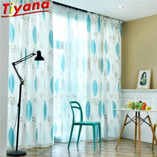 Blue Leaves Voile Tulle Curtains For Living Room Leaf Tulle Curtains For Bedroom Curtains for Kids Fabric Drapes WP132#30