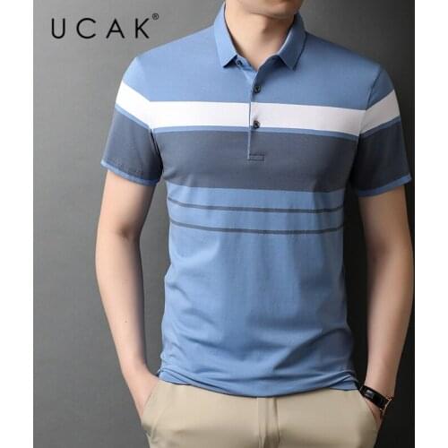 UCAK Brand Classic Striped Turn-down Collar Short Sleeve T-Shirts Summer New Streetwear Tops Casual Cotton T Shirt Homme U5540
