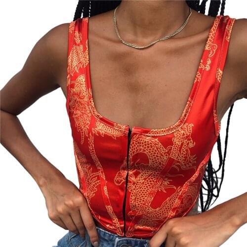 Womens Summer Streetwear Crop Top Sleeveless Square Neck Central Single-Row Clasp Animal Print Tank Tops