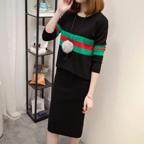 2020 Autumn Women Knitting Sweater And Skirt Slim Printing Cotton Polyester Long Sleeves Sweet Style Free Shipping