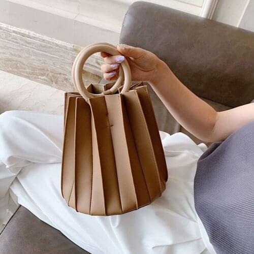 Fashion Women Bag Wrinkle Bucket Ring Handle PU Leather Bags Shoulder Bag Female Handbag Girl Bolsas Bags