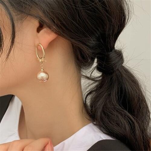 TIMEONLY Elegant Oversize Pearl Necklaces for Women Gold Color Tie Bow Imitation Pearl Hanging Dangle Earrings Wedding Jewelry