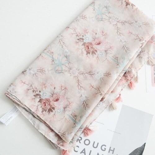 2019 Women Floral Cotton Quality Tassel Cotton Voile Scarf 10pcs/lot