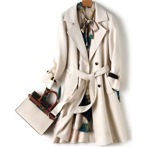 New Women Trench Coat Two Piece Sets Double Breasted With Sashed Trench Coats Long Sleeve Bow Collar Print Dress Two Piece Suit