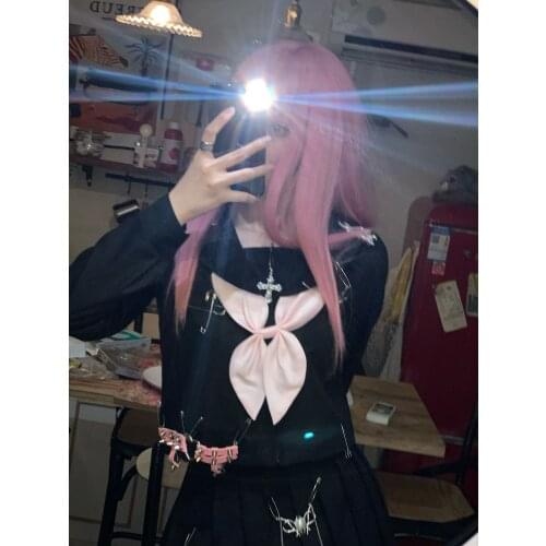 Sick JK Uniform Black Sailor Collar Long Sleeve bow tie Crop Top Coat + Mini Pleated Skirt 2pcs Suit Spring jk chains Women