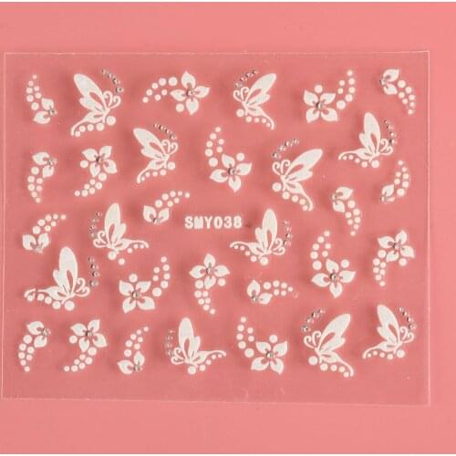 1Sheet Charming Nail Stickers Flowers Butterflies Rhinestone White Lace 3D Nails Sticker Art Decoration Accessories