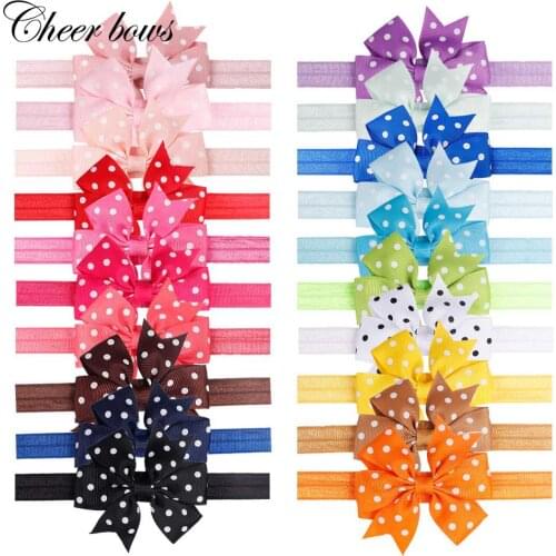 3 Inch 20pcs/Lot Dot Pinwheel Headband for Girls Grosgrain Ribbon Bows Soft Elastics Headwear Handmade Children Hair Accessories