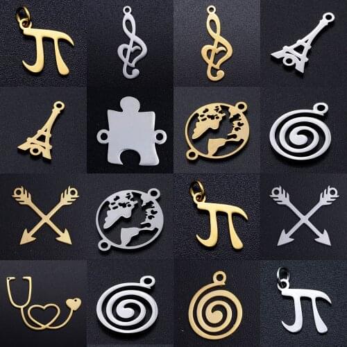 5pcs/lot World Map DIY Charms Wholesale 100% Stainless Steel Pi Jigsaw Puzzle Connectors Charm Arrow Jewelry Pendant