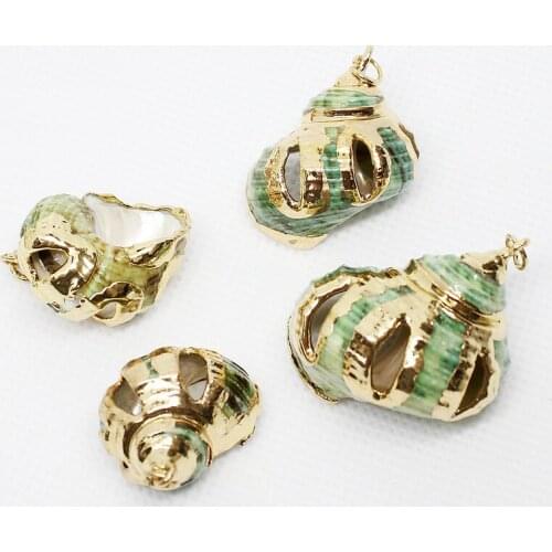 5pcs Natural Conch Metal Edging Shell Green Hollow Personality Pendant Jewelry Making Handmade DIY Bracelet Necklace Accessories