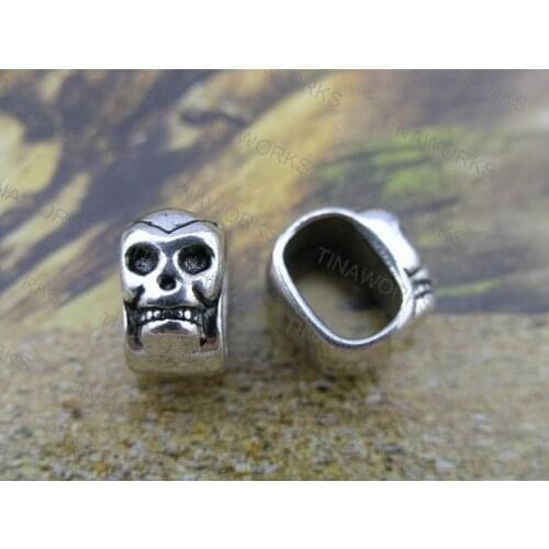 FREE SHIPPING 30pcs Antique-Silver 10.4x6.4mm Skull Slider Spacer For Licorice Leather--PAT169