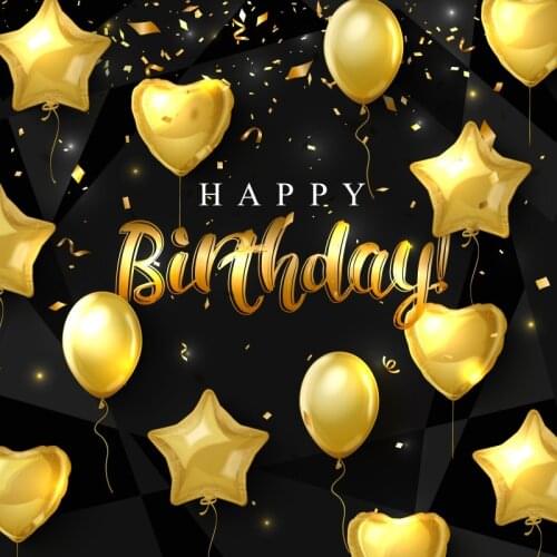 Happy Birthday Glitters Gold Balloons Stars Ribbons Birthday Party Black Photo Backdrop Photography Background For Photo Studio