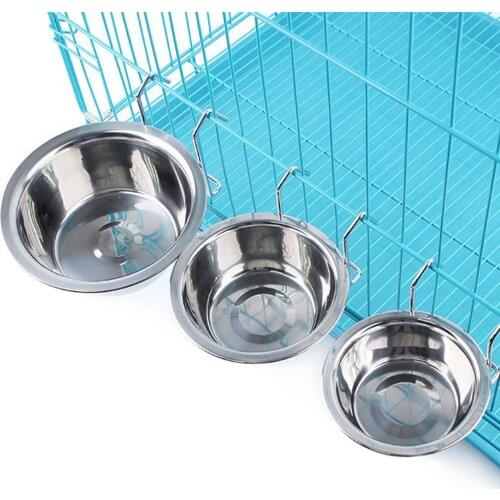 New Stainless Steel Pet Dog Bowl Food Water Drinking Cage Cup Hanger Food Water Bowl Travel Bowl For Pet Feeding Tools