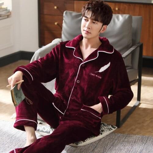 Men Winter Thick Coral fleece Pajamas set Warm Soft pijama hombre Sleepwear Pijama Couple Homme Nightwear Pyjamas MSJ01
