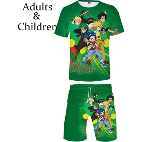 Popular3D Beyblade Burst Evolution Casual Suitable Hip Hop T-shirt+Beach shorts men women Summer 3D boys girls two-piece sets