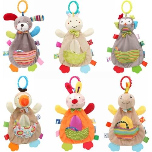 32cm Baby Sleeping Appease Toy Cartoon Animal Plush Stuffed Molar Toys Comfort Towel Rattle Creative Doll Toy Funny Teether