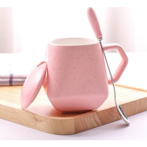 Nordic ceramic cup with lid spoon mug creative cup lovers cup simple household coffee cup