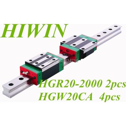 HIWIN 2pcs linear rail HGR20 L2000mm cnc parts and 4pcs HGW20CA linear guide rails block cnc parts