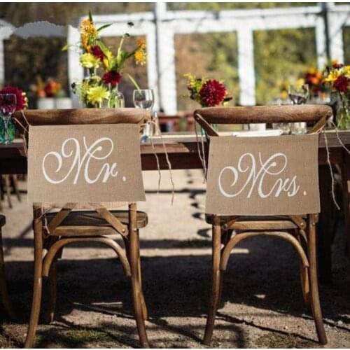 Mr. & Mrs. Burlap Chair Banner Set Chair Sign Garland Rustic Wedding Party Garland Supply Vintage Bride Rustic Decoration SN638