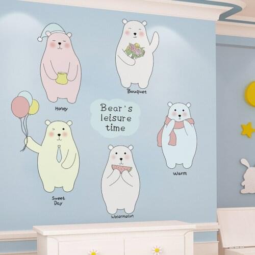 Cartoon Bear Wall Stickers for Kids Room Nursery Decoration Animals Art Decals Wall Decor Childrens Wallpaper Self-adhesive